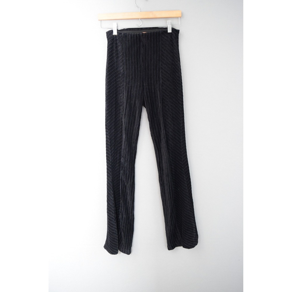 Free People Penny Pull-On Velvet Flared Pants XS Black Ribbed Women Boho Retro